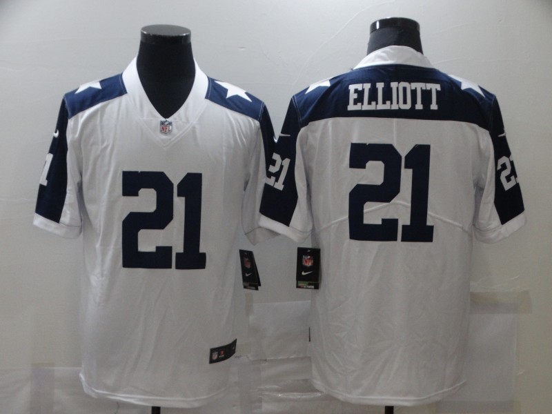 Men's Dallas Cowboys #21 Ezekiel Elliott White Thanksgiving Vapor Untouchable Stitched NFL Nike Limited Jersey