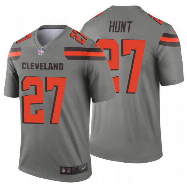 Mens Cleveland Browns #27 Kareem Hunt Nike Gray Inverted Legend Jersey