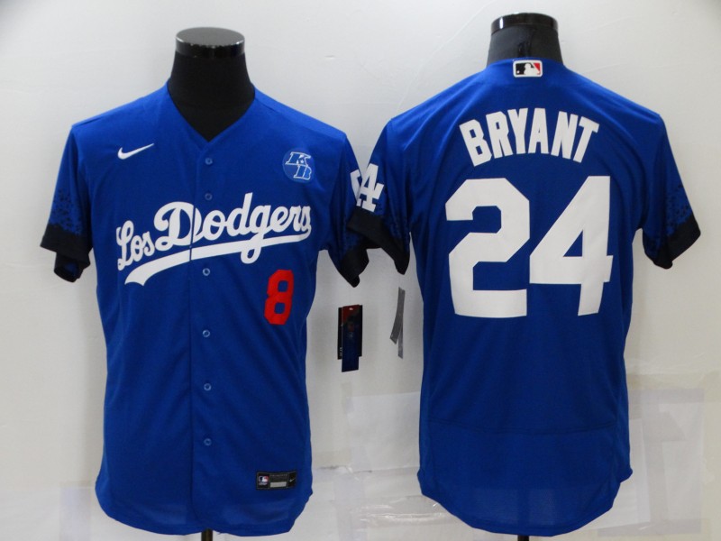 Men's Los Angeles Dodgers #8 #24 Kobe Bryant Blue 2021 City Connect Flex Base Stitched Jersey Men's Los Angeles Dodgers #8 #24 Kobe Bryant Blue 2021 City Connect Flex Base Stitched Jersey