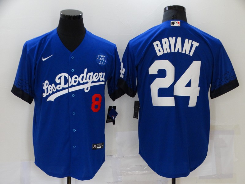 Men's Los Angeles Dodgers #8 #24 Kobe Bryant Blue 2021 City Connect Number Cool Base Stitched Jersey
