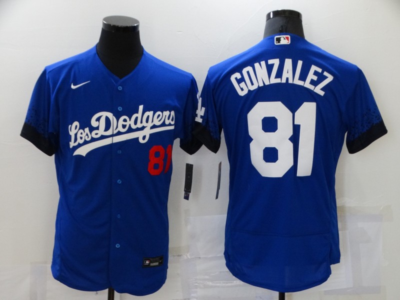 Men's Los Angeles Dodgers #81 Victor Gonzalez Blue 2021 City Connect Flex Base Stitched Jersey Men's Los Angeles Dodgers #81 Victor Gonzalez Blue 2021 City Connect Flex Base Stitched Jersey