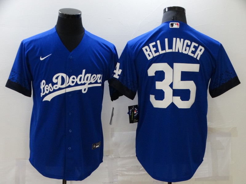 Men's Los Angeles Dodgers #35 Cody Bellinger Blue 2021 City Connect Cool Base Stitched Jersey