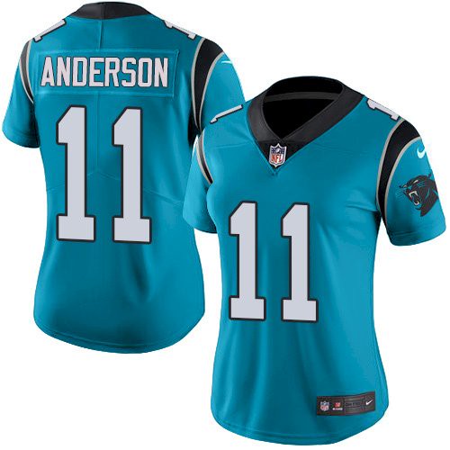 Panthers #11 Robby Anderson Blue Women's Stitched Limited Rush Jersey
