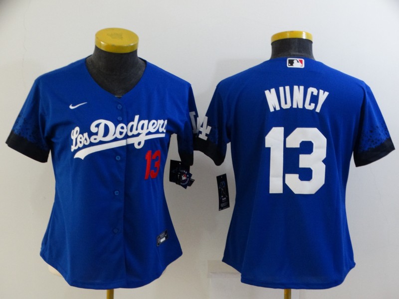 Women's Los Angeles Dodgers #13 Max Muncy Blue 2021 City Connect Number Cool Base Stitched Jersey