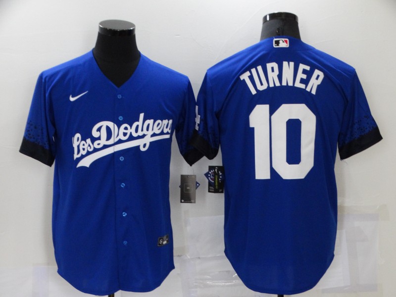 Men's Los Angeles Dodgers #10 Justin Turner Blue 2021 City Connect Cool Base Stitched Jersey Men's Los Angeles Dodgers #10 Justin Turner Blue 2021 City Connect Cool Base Stitched Jersey