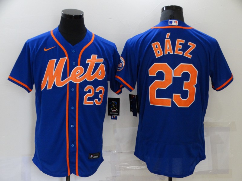 Men's New York Mets #23 Javier Baez Blue Stitched MLB Flex Base Nike Jersey Men's New York Mets #23 Javier Baez Blue Stitched MLB Flex Base Nike Jersey