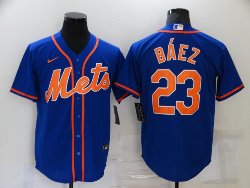 Men's New York Mets #23 Javier Baez Blue Stitched MLB Cool Base Nike Jersey Men's New York Mets #23 Javier Baez Blue Stitched MLB Cool Base Nike Jersey