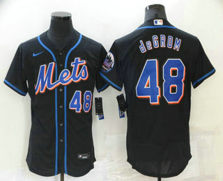 Men's New York Mets #48 Jacob deGrom Black Stitched MLB Flex Base Nike Jersey Men's New York Mets #48 Jacob deGrom Black Stitched MLB Flex Base Nike Jersey