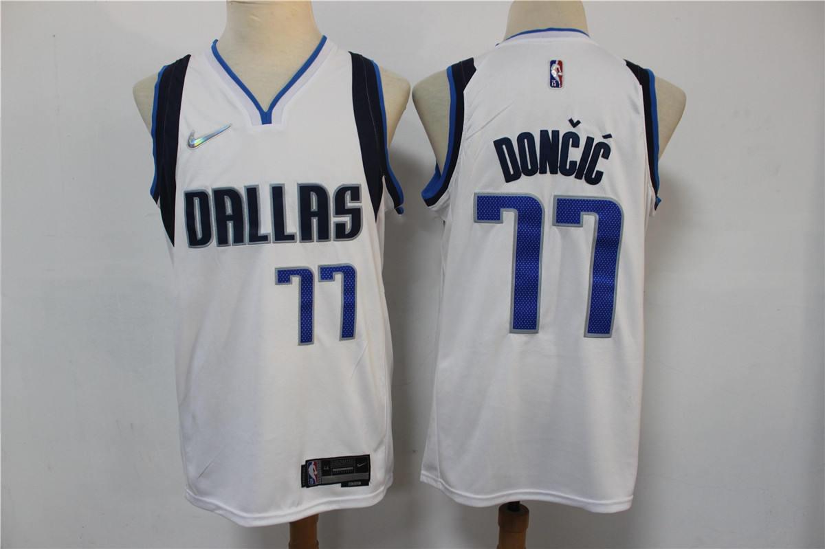 Men's Dallas Mavericks #77 Luka Doncic 75th Anniversary Diamond White 2021 Stitched Jersey