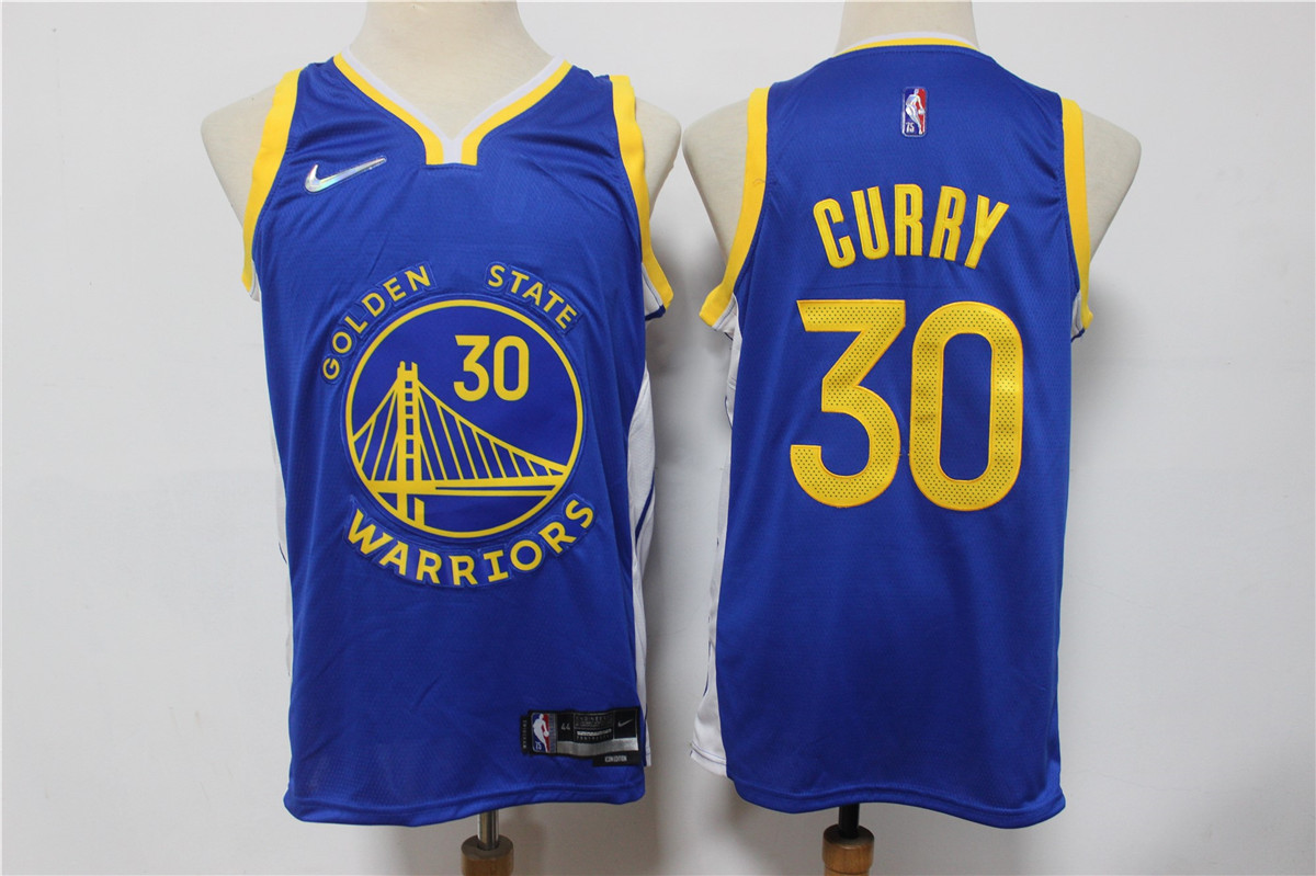 Men's Golden State Warriors #30 Stephen Curry Blue 75th Anniversary Diamond 2021 Stitched Jersey