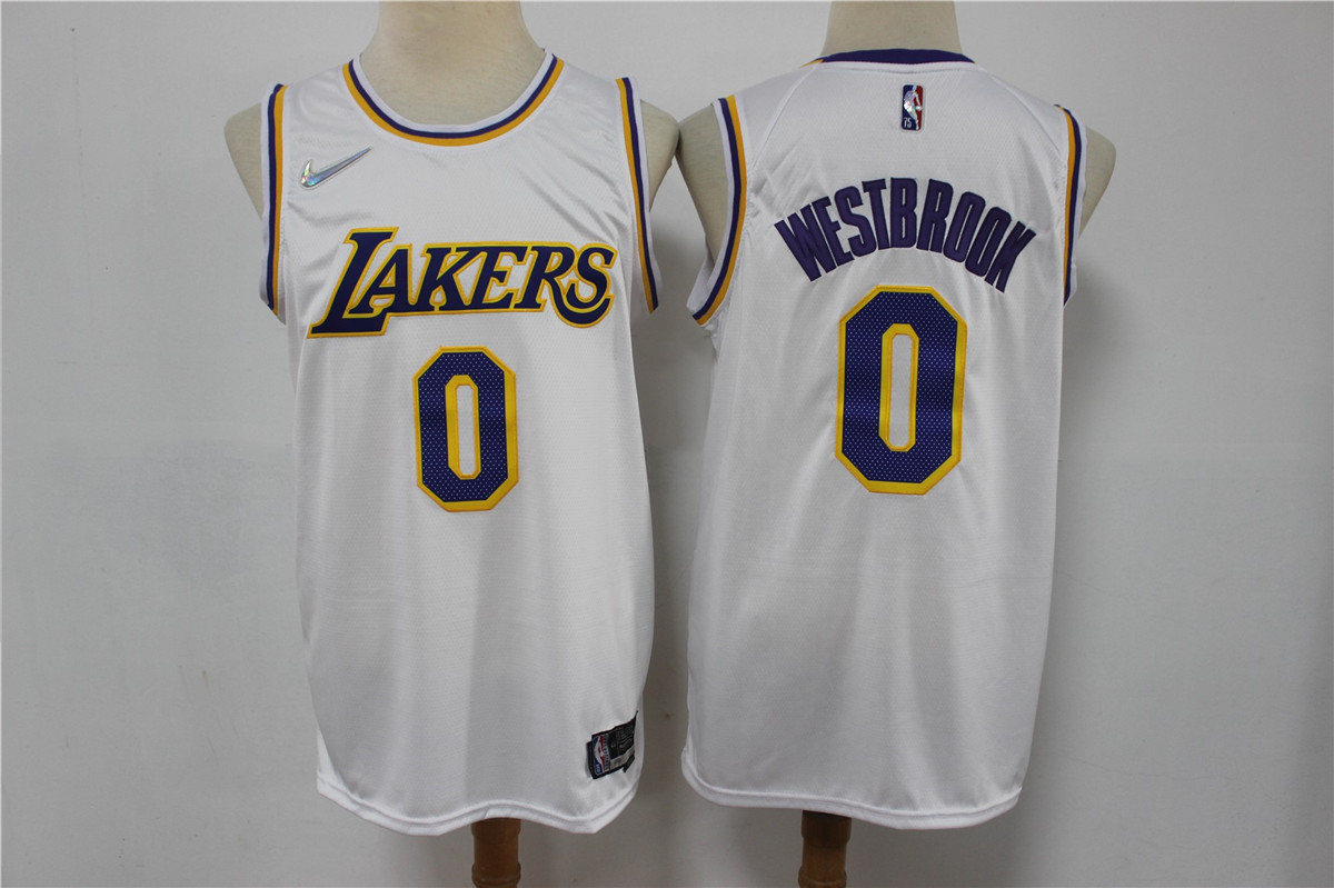 Men's Los Angeles Lakers #0 Russell Westbrook White 75th Anniversary Diamond 2021 Stitched Jersey Men's Los Angeles Lakers #0 Russell Westbrook White 75th Anniversary Diamond 2021 Stitched Jersey