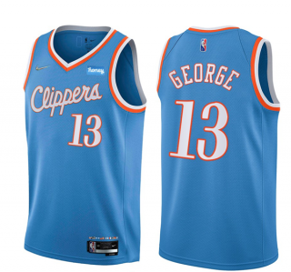Men's Los Angeles Clippers #13 Paul George Light Blue 2021-22 City Edition 75th Anniversary Stitched Basketball Jersey