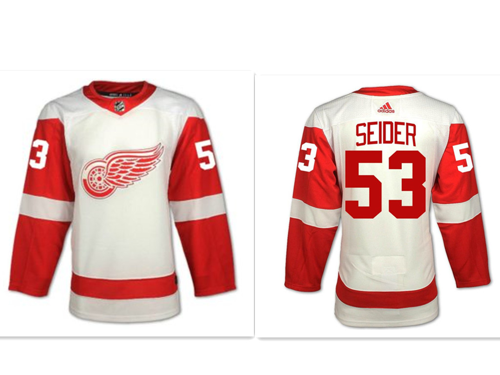 Men's Detroit Red Wings #53 Moritz Seider White Away Hockey Stitched NHL Jersey