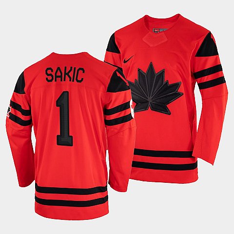 Men's Canada Hockey Joe Sakic Red 2022 Winter Olympic #1 Gold Winner Jersey