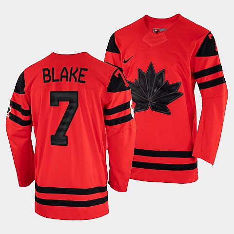 Men's Canada Hockey Rob Blake Red 2022 Winter Olympic #7 Gold Winner Jersey