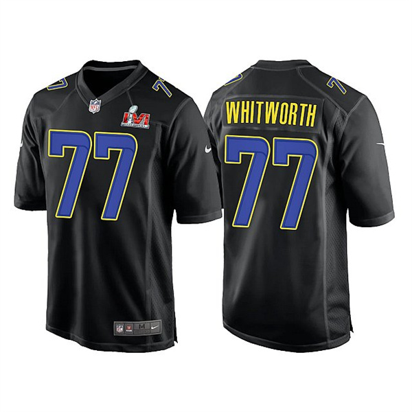 Men's Los Angeles Rams #77 Andrew Whitworth 2022 Black Super Bowl LVI Game Stitched Jersey