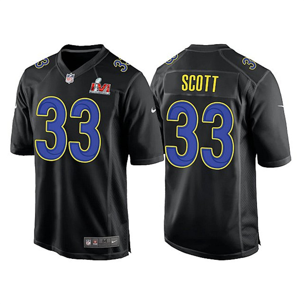 Men's Los Angeles Rams #33 Nick Scott 2022 Black Super Bowl LVI Game Stitched Jersey
