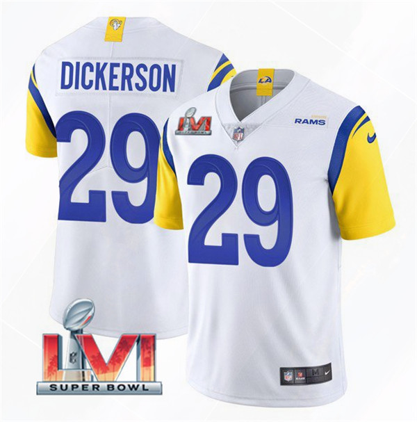 Men's Los Angeles Rams #29 Eric Dickerson 2022 White Super Bowl LVI Vapor Limited Stitched Jersey