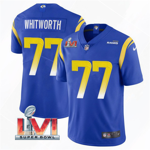 Men's Los Angeles Rams #77 Andrew Whitworth 2022 Royal Super Bowl LVI Vapor Limited Stitched Jersey