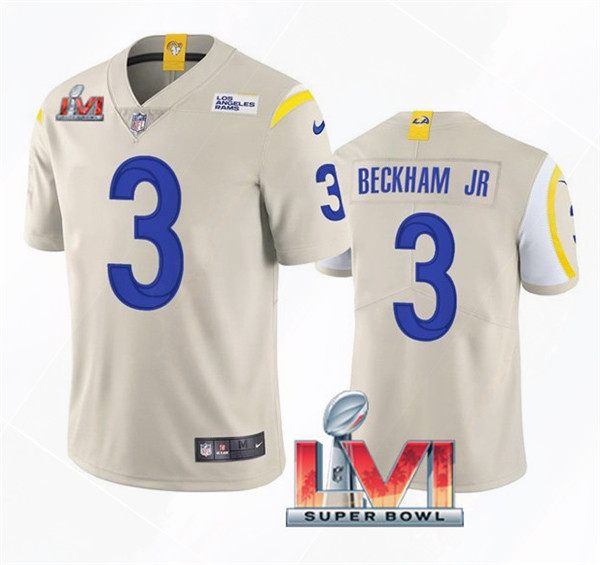 Men's Los Angeles Rams #3 Odell Beckham Jr. 2022 Bone Super Bowl LVI Vapor Limited Stitched Jersey