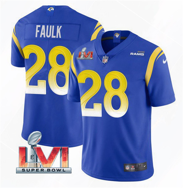 Men's Los Angeles Rams #28 Marshall Faulk 2022 Royal Super Bowl LVI Vapor Limited Stitched Jersey