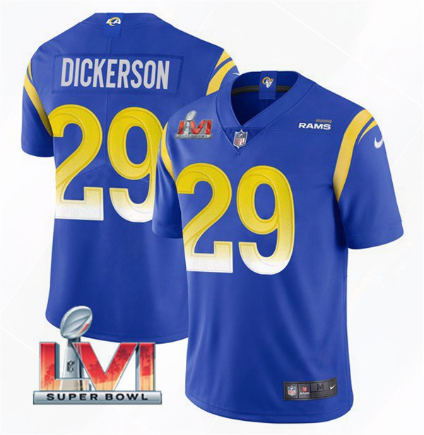 Men's Los Angeles Rams #29 Eric Dickerson 2022 Royal Super Bowl LVI Vapor Limited Stitched Jersey