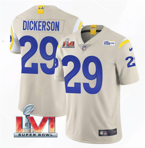 Men's Los Angeles Rams #29 Eric Dickerson 2022 Bone Super Bowl LVI Vapor Limited Stitched Jersey