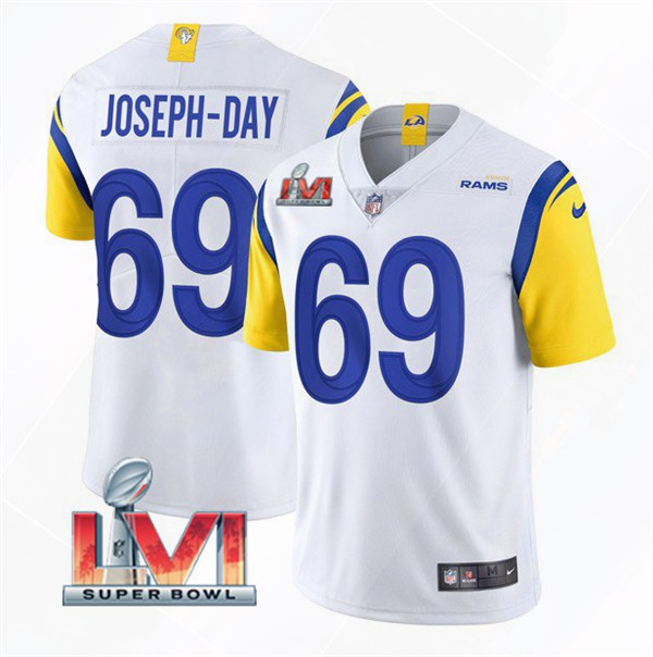 Men's Los Angeles Rams #69 Sebastian Joseph-Day 2022 White Super Bowl LVI Vapor Limited Stitched Jersey