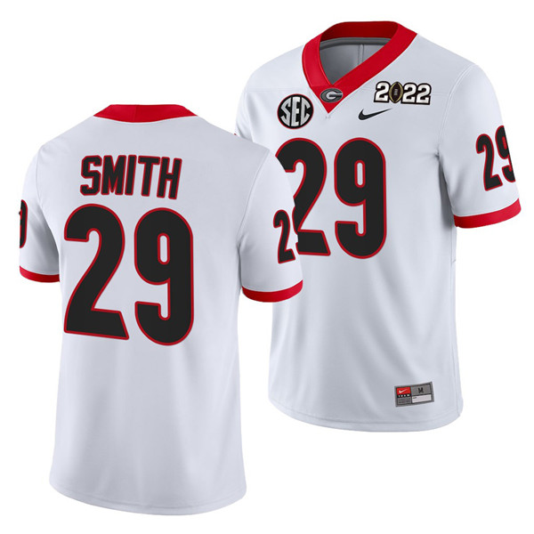 Men's Georgia Bulldogs #29 Christopher Smith 2022 Patch White College Football Stitched Jersey