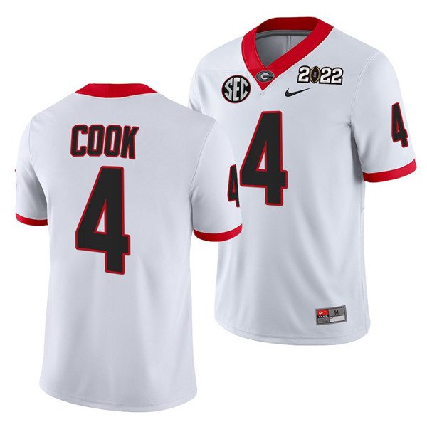 Men's Georgia Bulldogs #4 James Cook 2022 Patch White College Football Stitched Jersey