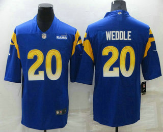 Men's Los Angeles Rams #20 Eric Weddle 2021 Blue Vapor Untouchable Limited Stitched Jersey Men's Los Angeles Rams #20 Eric Weddle 2021 Blue Vapor Untouchable Limited Stitched Jersey