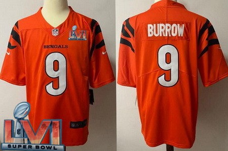 Men's Cincinnati Bengals #9 Joe Burrow Limited Orange 2022 Super Bowl LVI Bound Vapor Jersey