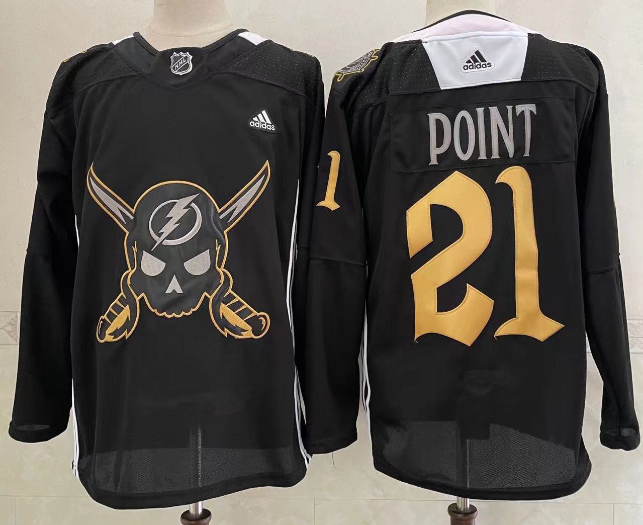 Men's Tampa Bay Lightning #21 Brayden Point Black Pirate Themed Warmup Authentic Jersey