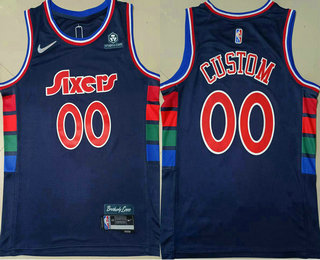 Men's Philadelphia 76ers Custom Blue Nike Diamond 2022 City Edition Swingman Stitched Jersey With Sponsor