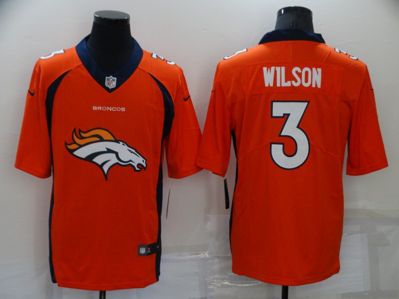 Men's Denver Broncos #3 Russell Wilson Orange Big Logo Number Vapor Untouchable Stitched NFL Nike Fashion Limited Jersey