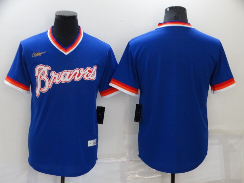 Men's Atlanta Braves Blank Blue Cooperstown Collection Stitched MLB Throwback Jersey