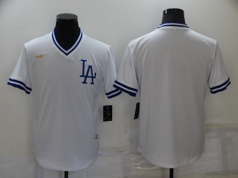 Men's Los Angeles Dodgers Blank White Cooperstown Collection Stitched MLB Throwback Jersey