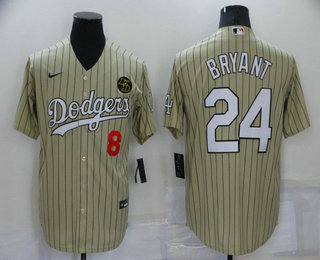 Men's Los Angeles Dodgers #8 #24 Kobe Bryant Cream Pinstripe Stitched MLB Cool Base Nike Jersey Men's Los Angeles Dodgers #8 #24 Kobe Bryant Cream Pinstripe Stitched MLB Cool Base Nike Jersey