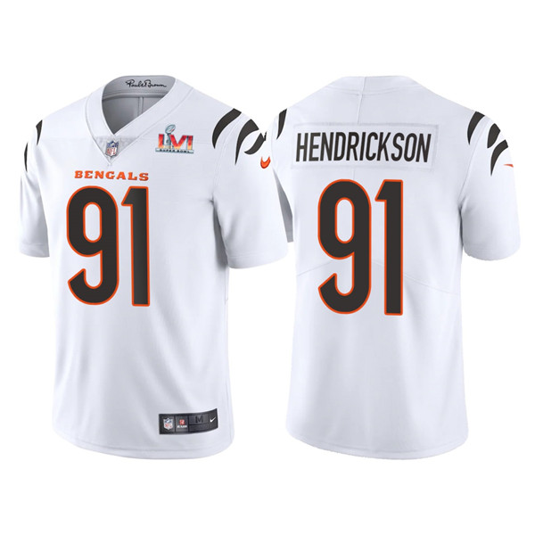 Men's Cincinnati Bengals #91 Trey Hendrickson 2022 White Super Bowl LVI Vapor Limited Stitched Jersey