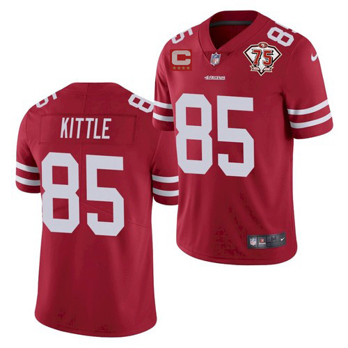 Men's San Francisco 49ers #85 George Kittle 2021 Red With C Patch 75th Anniversary Vapor Untouchable Limited Stitched Jerseys