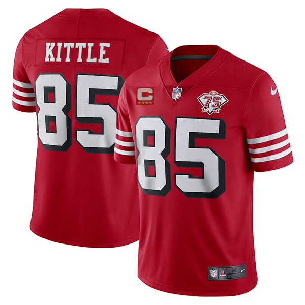 Men's San Francisco 49ers #85 George Kittle 2021 Red With C Patch 75th Anniversary Vapor Untouchable Limited Stitched Jersey