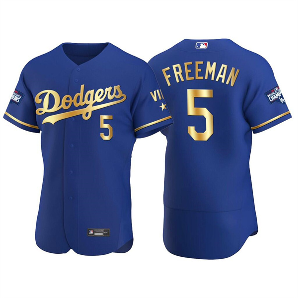 Men's Los Angeles Dodgers #5 Freddie Freeman Royal Golden Flex Base Stitched Jersey Men's Los Angeles Dodgers #5 Freddie Freeman Royal Golden Flex Base Stitched Jersey
