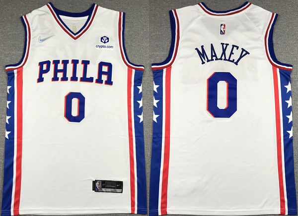 Men's Philadelphia 76ers #0 Tyrese Maxey White 75th Anniversary Association Edition Swingman Stitched Jersey