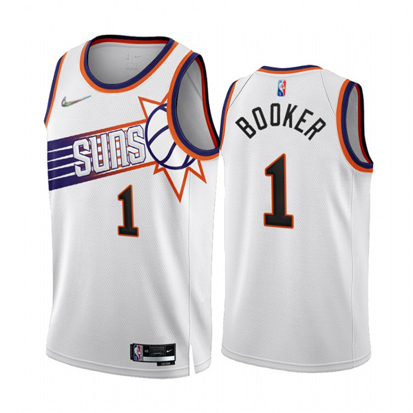 Men's Phoenix Suns #1 Devin Booker 2022-23 White 75th Anniversary Association Edition Stitched Jersey