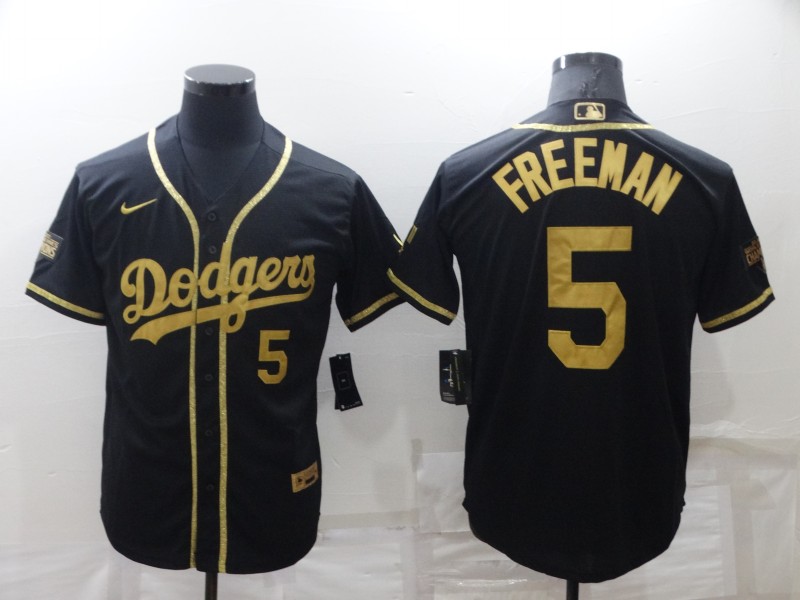 Men's Los Angeles Dodgers #5 Freddie Freeman Black Gold Stitched MLB Cool Base Nike Jersey