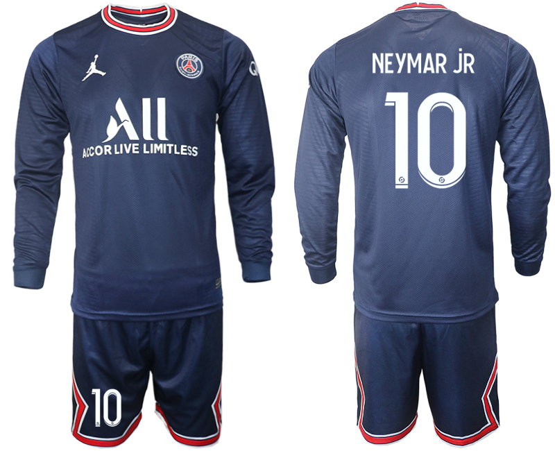 Men 2021-2022 Club Paris St German home blue Long Sleeve 10 Soccer Jersey