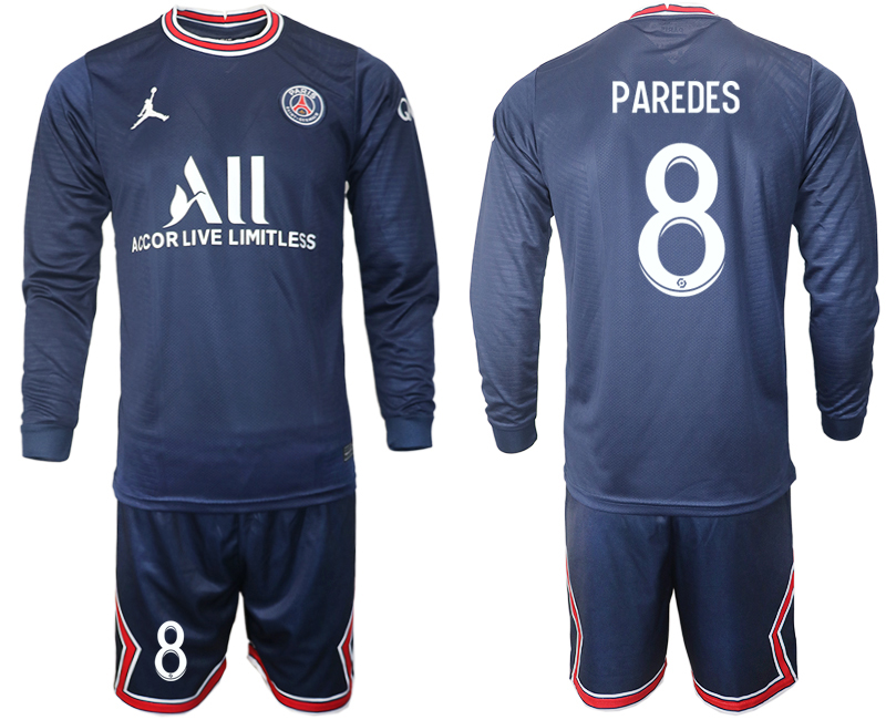 Men 2021-2022 Club Paris St German home blue Long Sleeve 8 Soccer Jersey