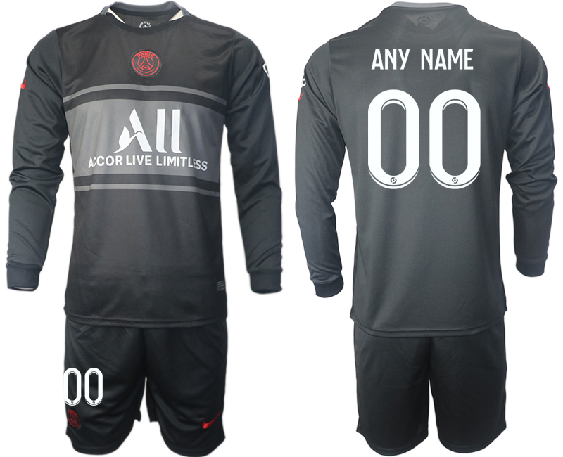 Men 2021-2022 Club Paris St German Second away black Long Sleeve customized Soccer Jersey