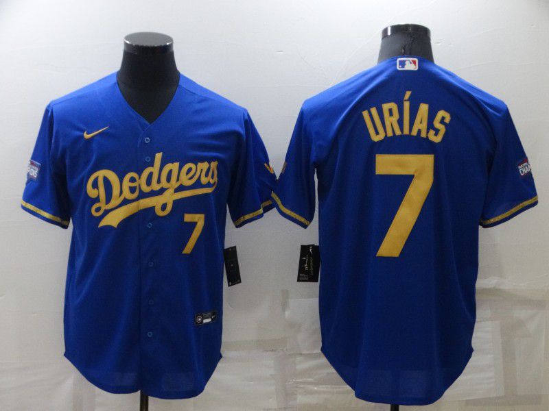 Men Los Angeles Dodgers 7 Urias Blue gilt character Nike Game 2022 MLB Jersey