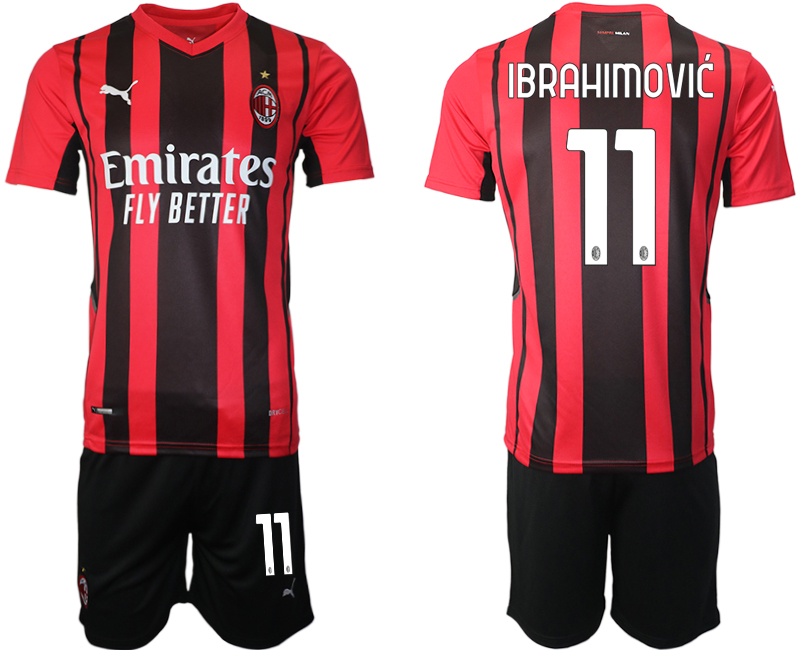 Men 2021-2022 Club AC Milan home red 11 Soccer Jersey
